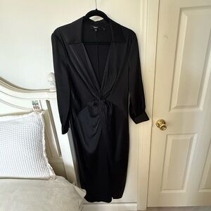 Theory Satin Black Dress with Knot Detail Sz 10( runs small) NWOT